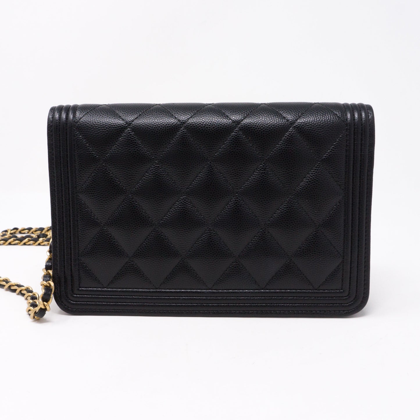 Boy Wallet On Chain Black Caviar Leather