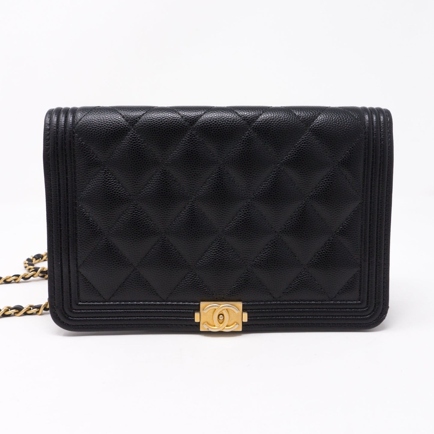 Boy Wallet On Chain Black Caviar Leather