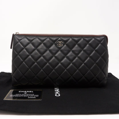 Quilted Toiletry Pouch Black Leather