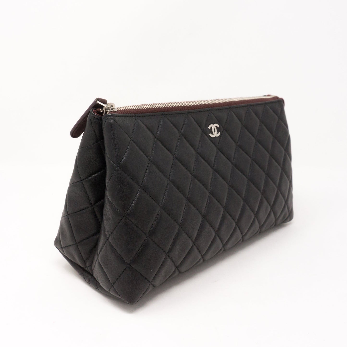 Quilted Toiletry Pouch Black Leather