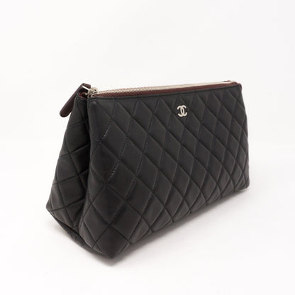 Quilted Toiletry Pouch Black Leather