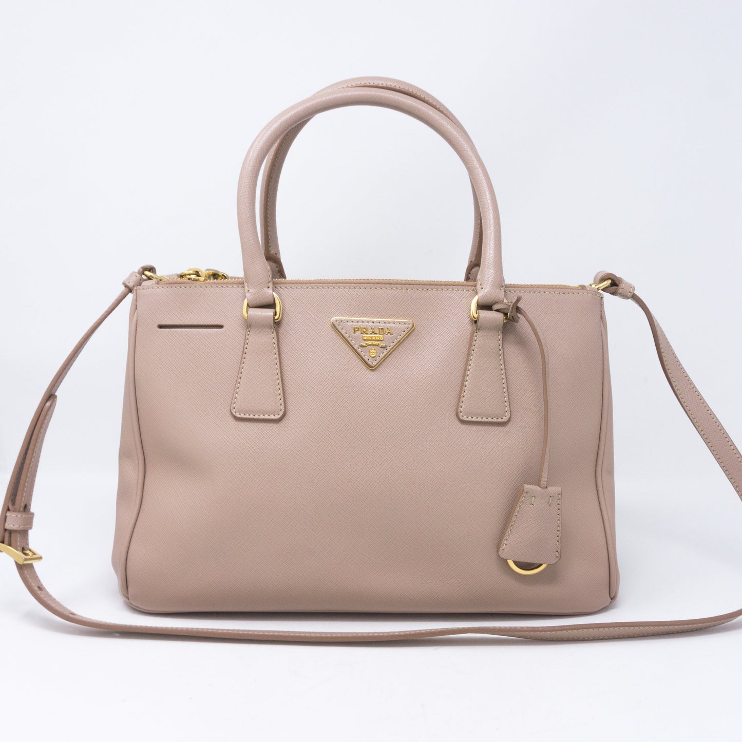 Saffiano Leather Double Zip Nude