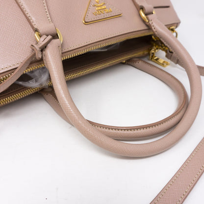 Saffiano Leather Double Zip Nude