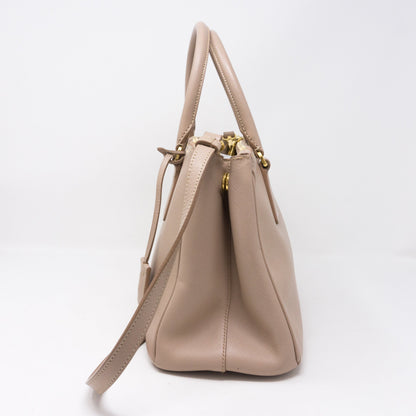 Saffiano Leather Double Zip Nude