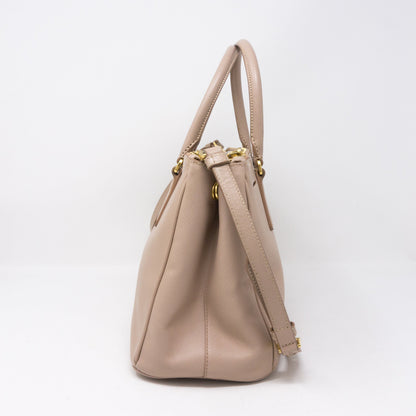 Saffiano Leather Double Zip Nude