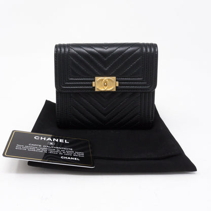 Small Classic Flap Boy Wallet Chevron Black Leather