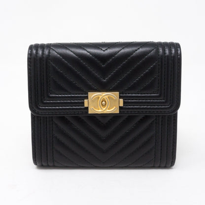 Small Classic Flap Boy Wallet Chevron Black Leather