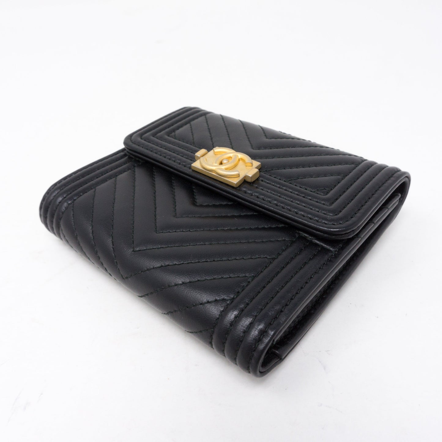 Small Classic Flap Boy Wallet Chevron Black Leather