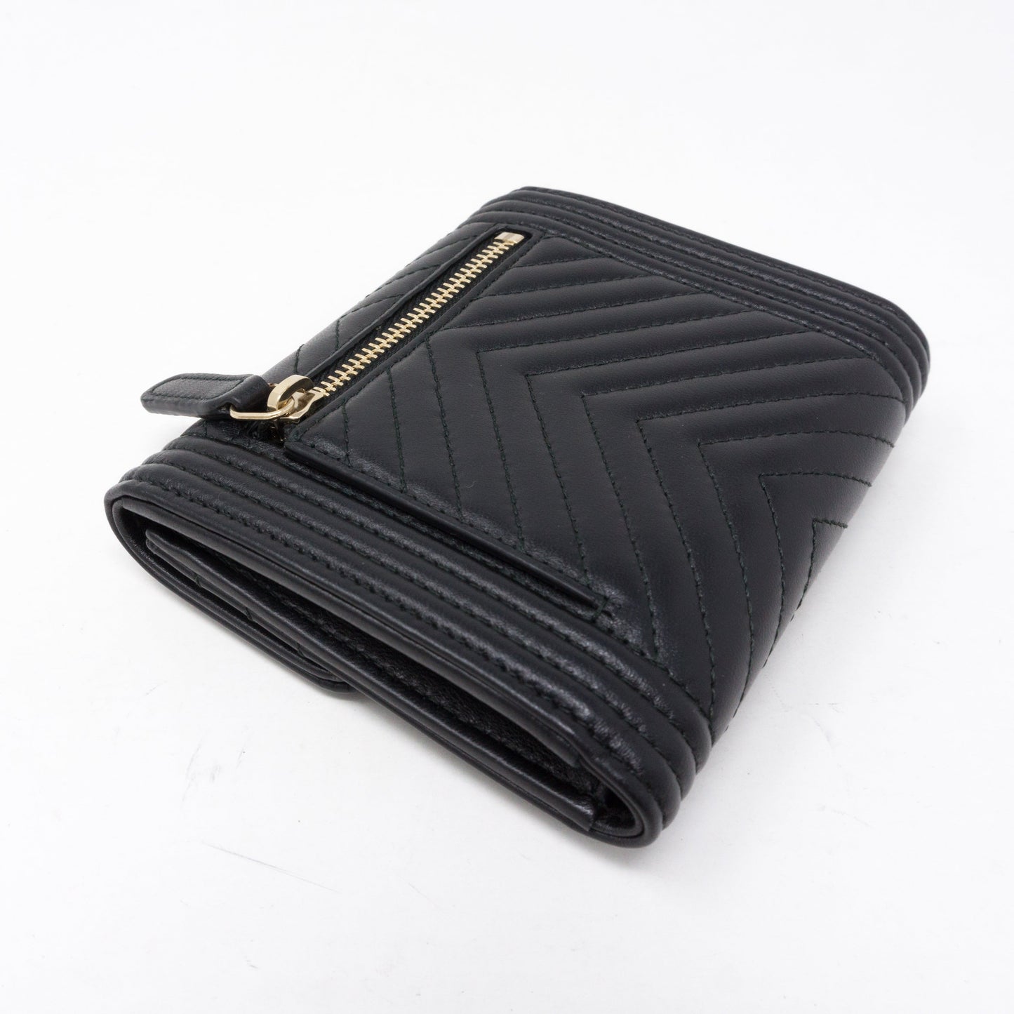 Small Classic Flap Boy Wallet Chevron Black Leather