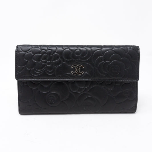 Camelia Long Wallet Black Leather