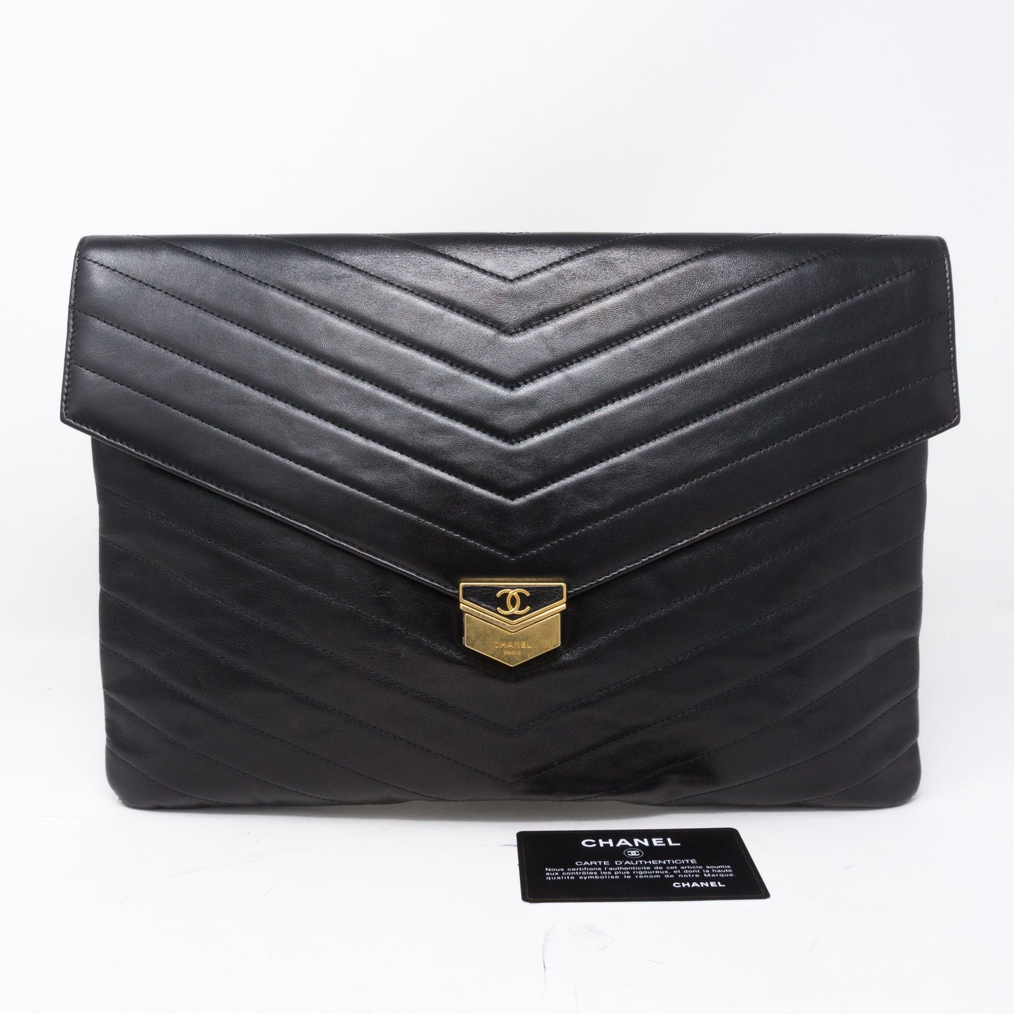 Large Flap Case Black Calf Leather