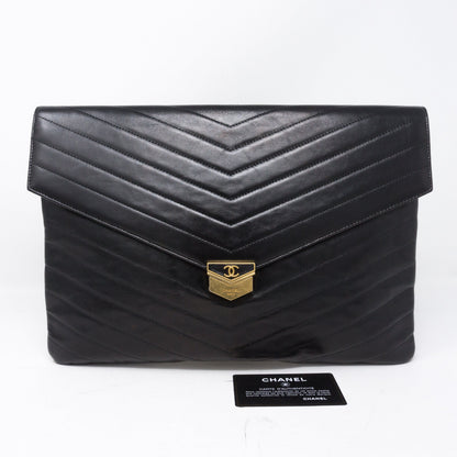 Large Flap Case Black Calf Leather