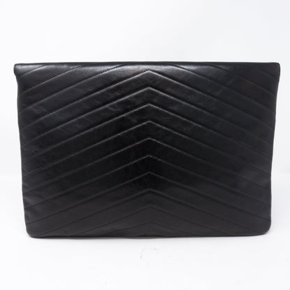 Large Flap Case Black Calf Leather