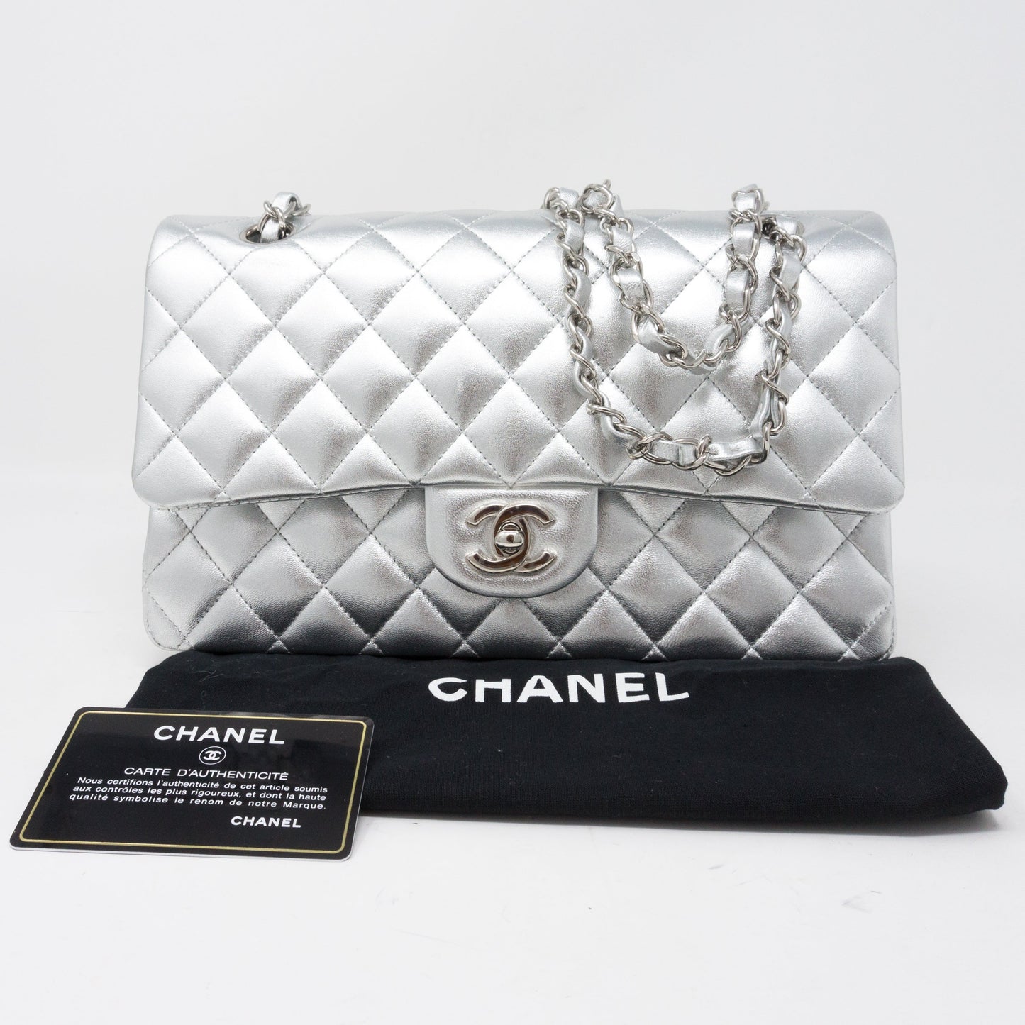 Classic Double Flap Medium All Silver