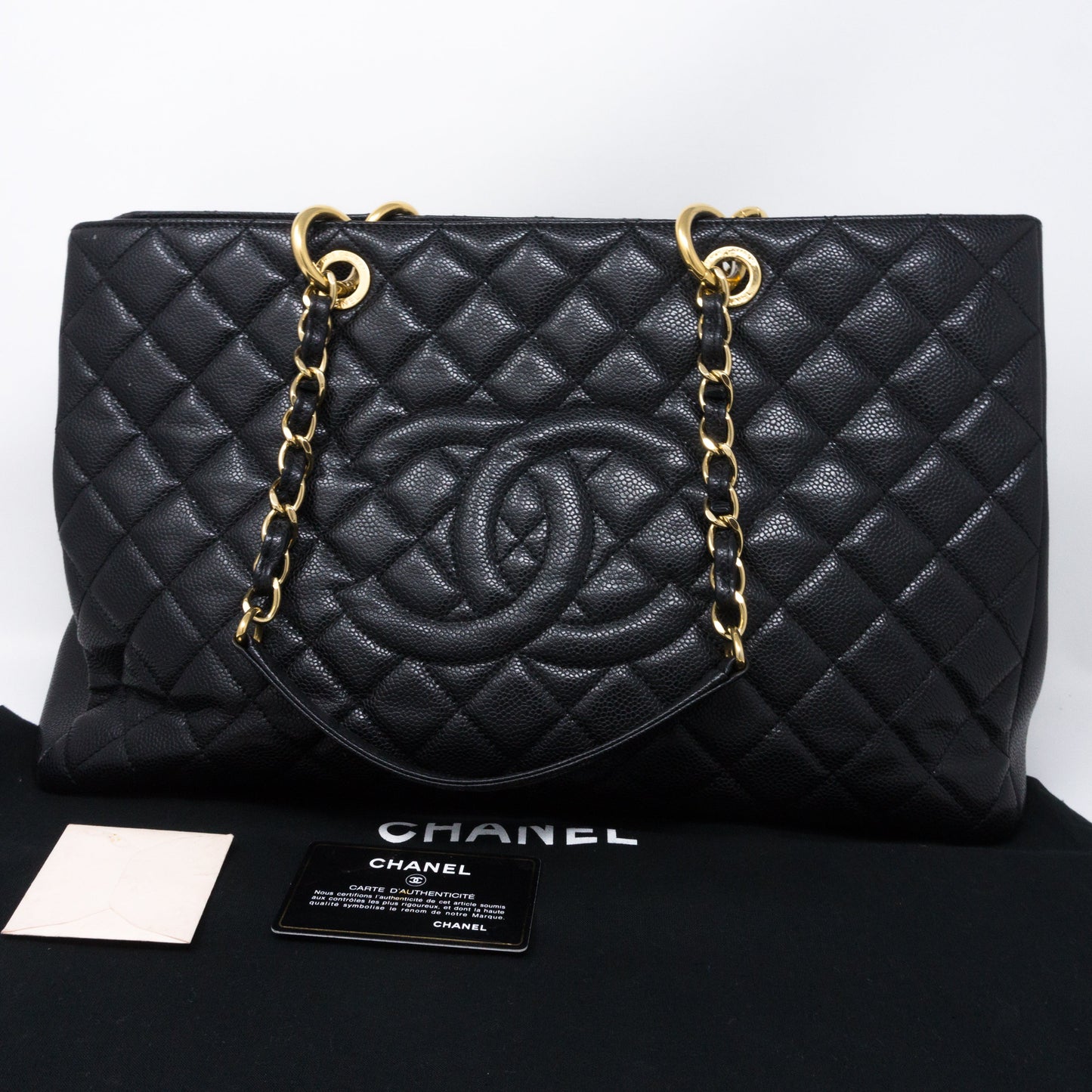 GST XL Grand Shopping Tote Black Caviar Gold