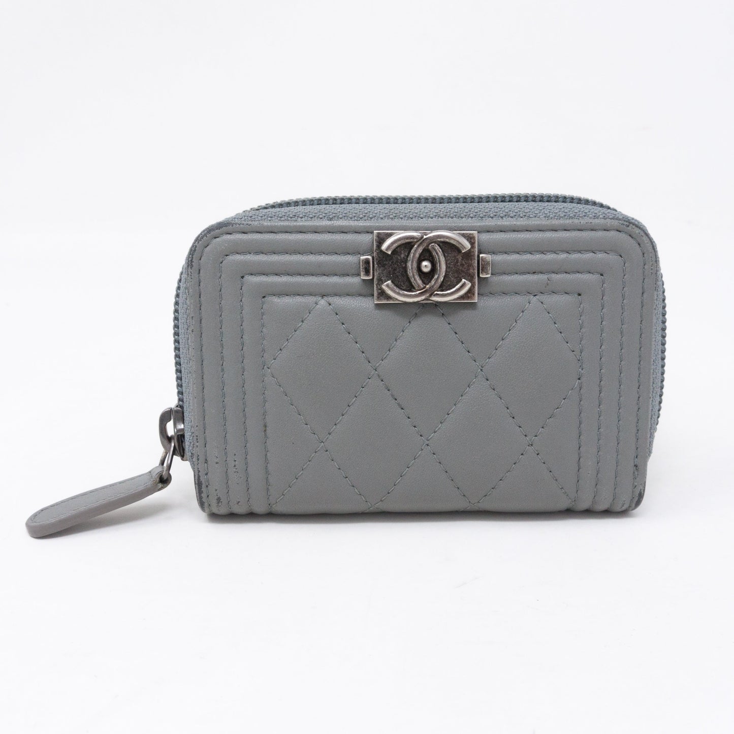 Boy Zipped Coin Purse Gray Leather