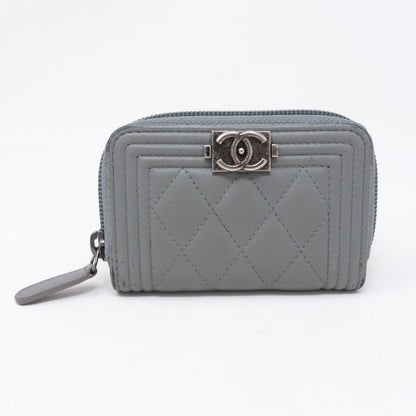 Boy Zipped Coin Purse Gray Leather
