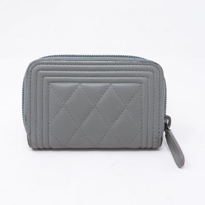 Boy Zipped Coin Purse Gray Leather