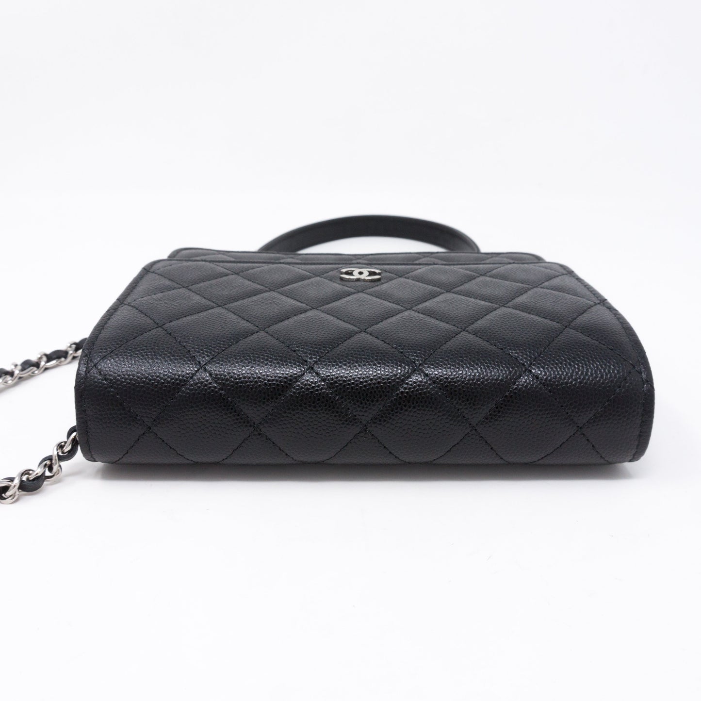 Square Wallet on Chain Black Caviar Leather