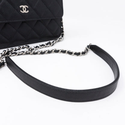 Square Wallet on Chain Black Caviar Leather