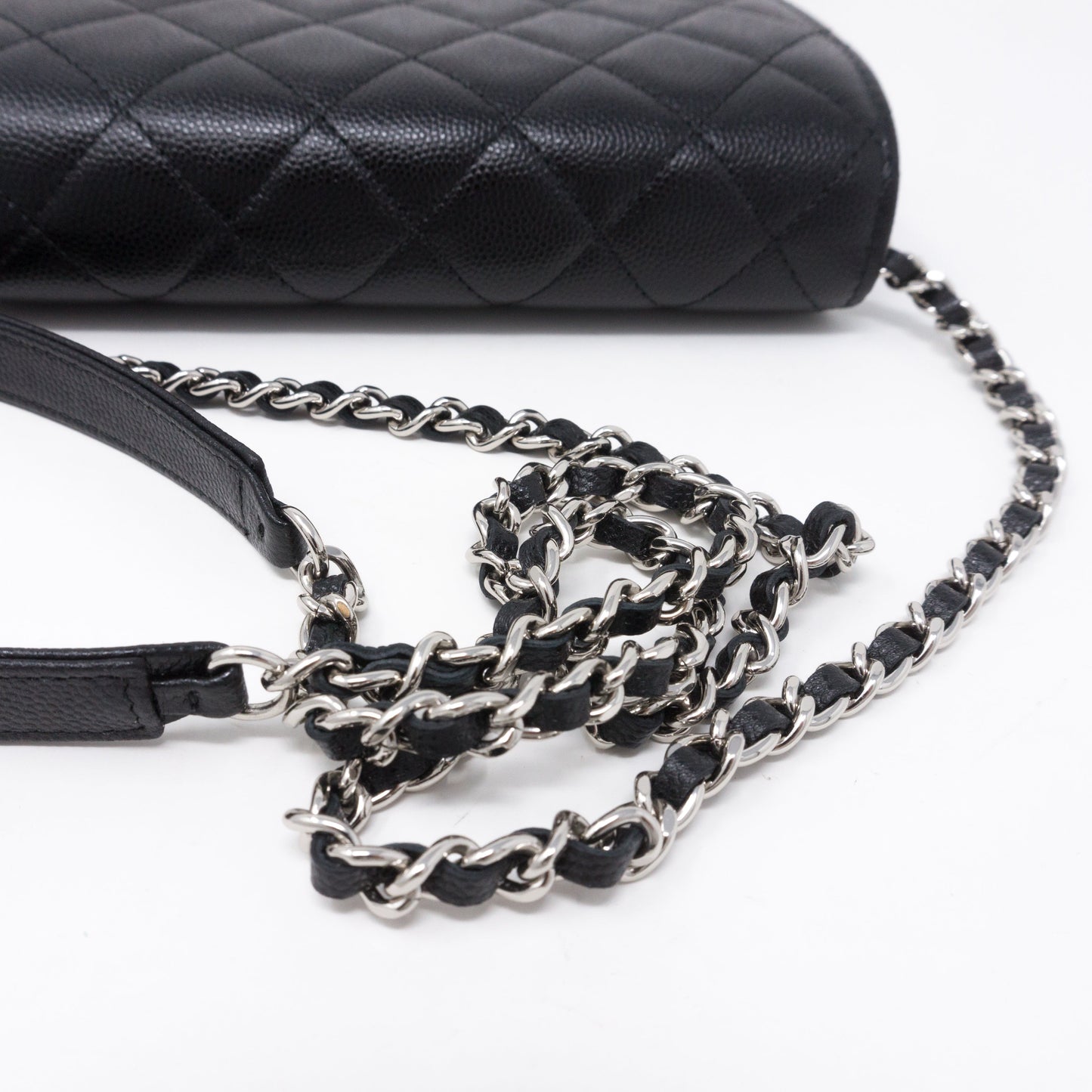 Square Wallet on Chain Black Caviar Leather