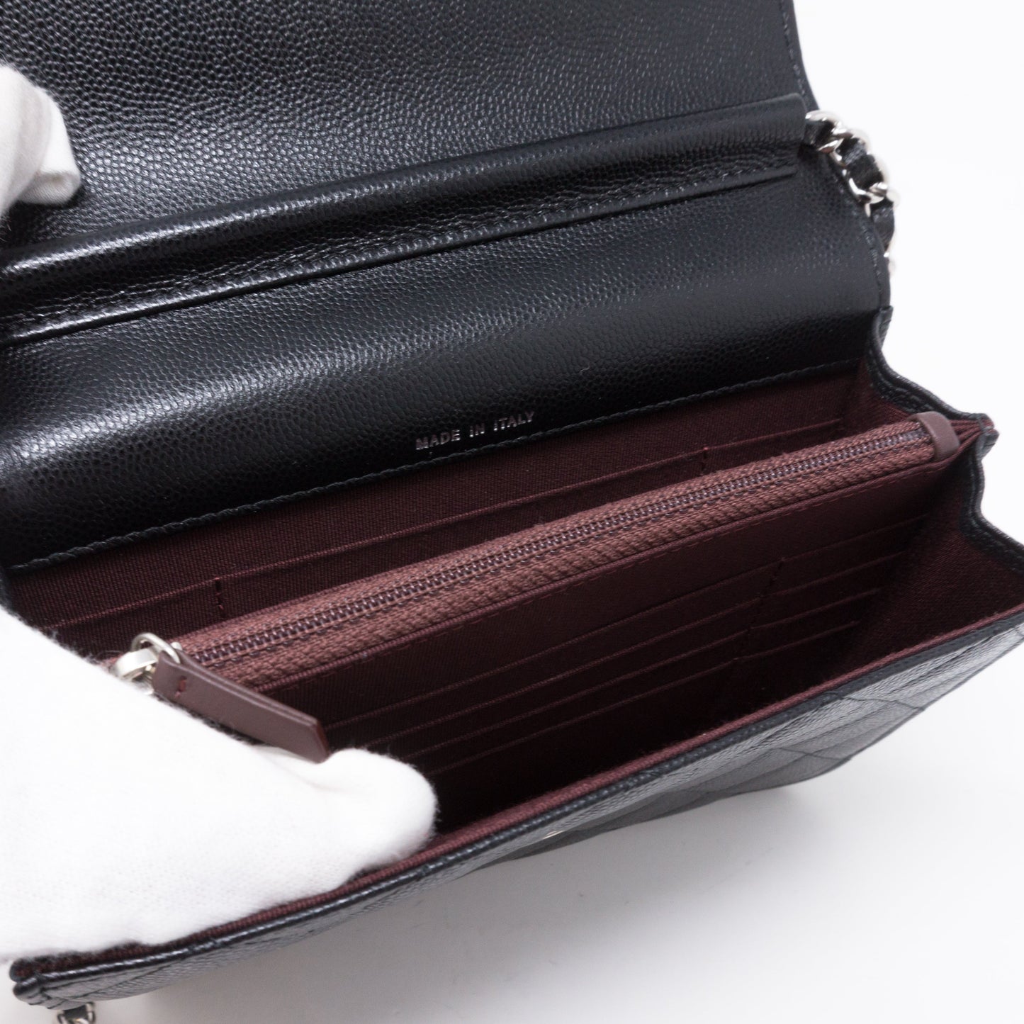 Square Wallet on Chain Black Caviar Leather