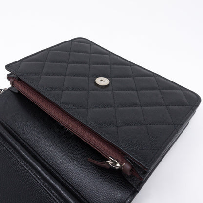 Square Wallet on Chain Black Caviar Leather