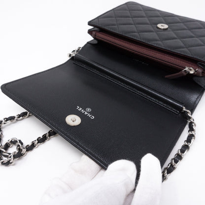 Square Wallet on Chain Black Caviar Leather