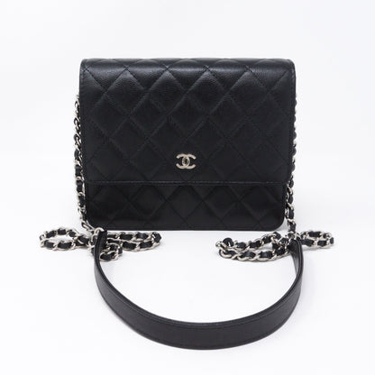 Square Wallet on Chain Black Caviar Leather