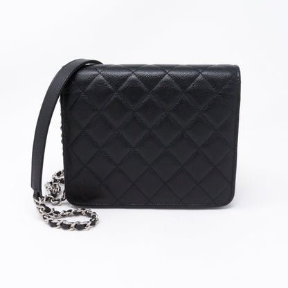 Square Wallet on Chain Black Caviar Leather