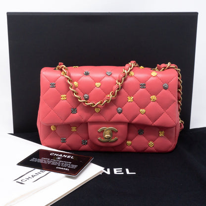 Classic Single Flap Mini Charms Pink Leather