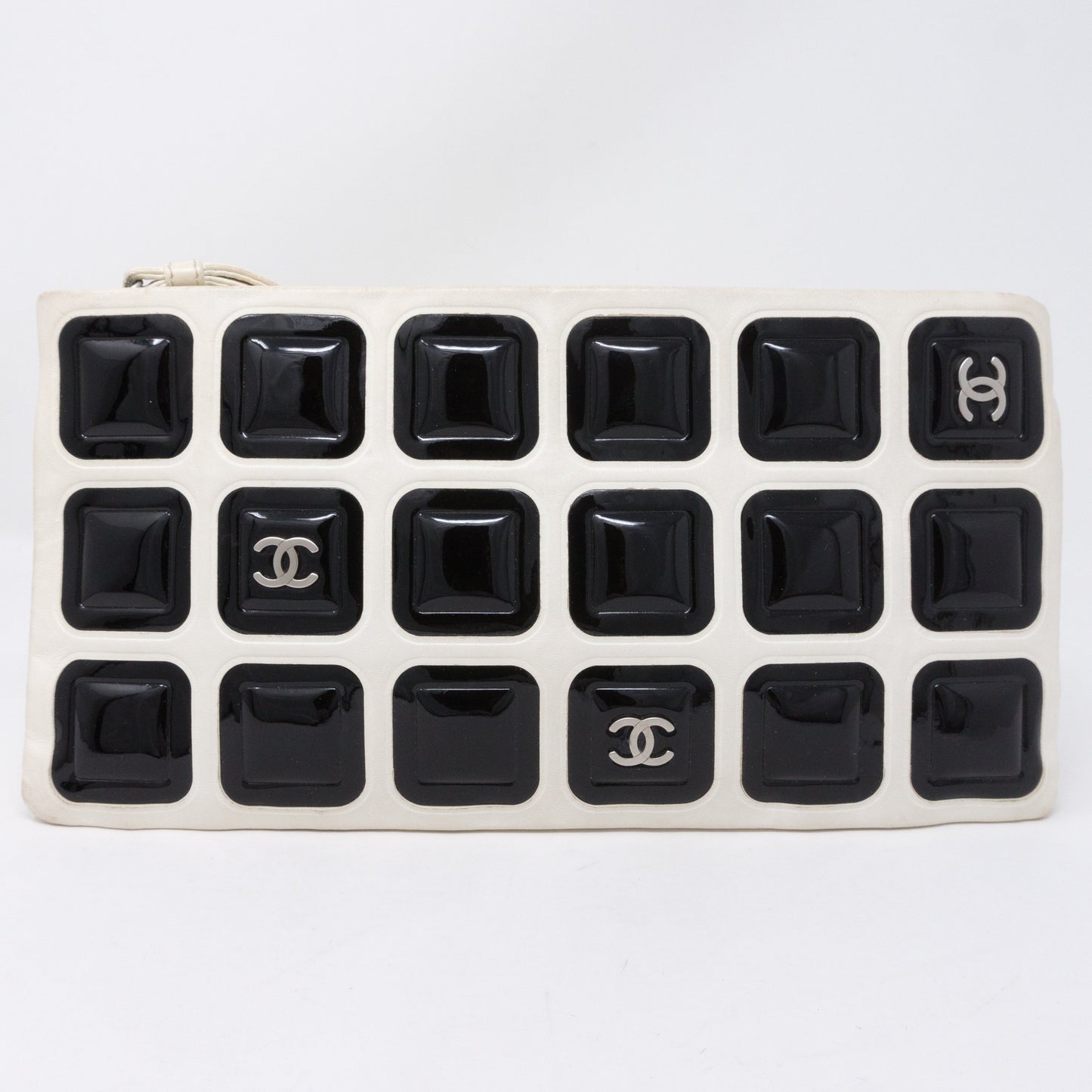 Squares Pouch Black & White Leather