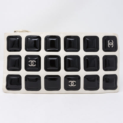 Squares Pouch Black & White Leather
