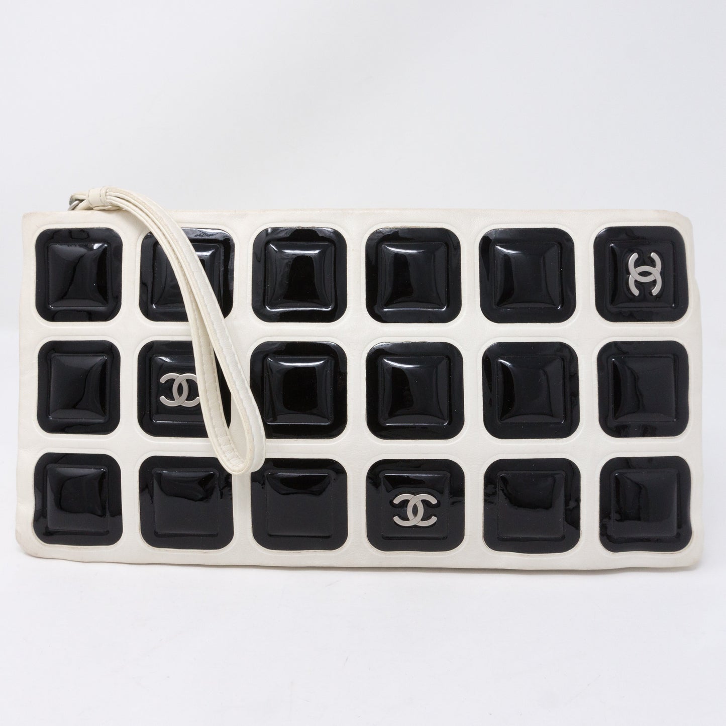 Squares Pouch Black & White Leather
