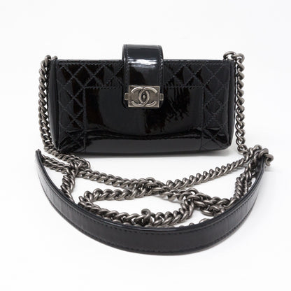 Mini Phone Holder Chain Black Patent Leather