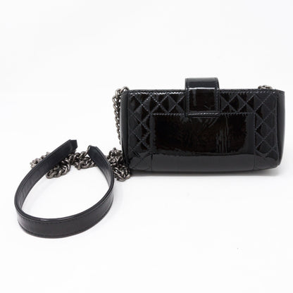 Mini Phone Holder Chain Black Patent Leather