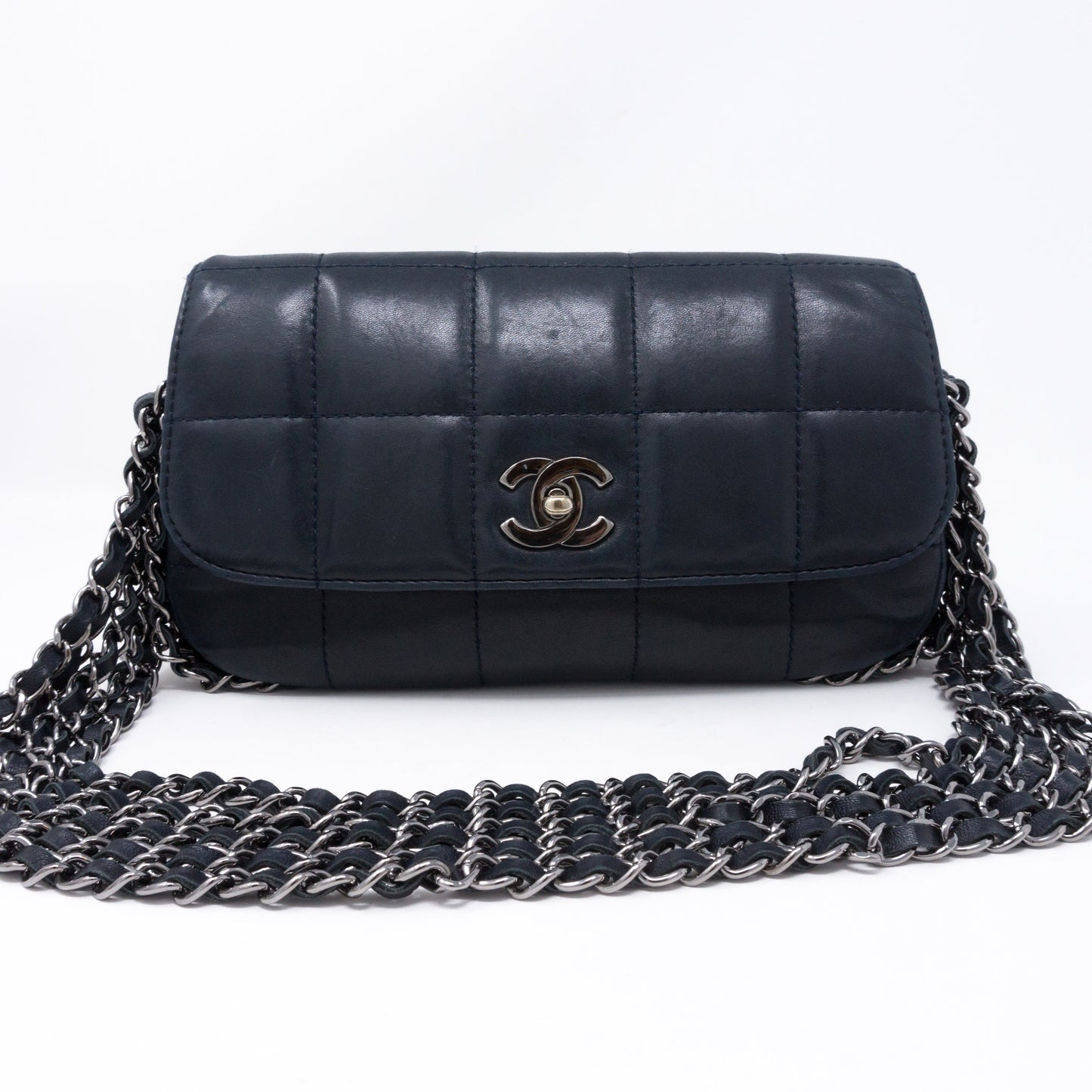 Multiple Chain Flap Bag Navy Blue