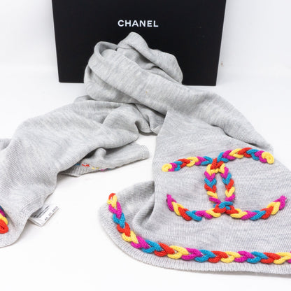 Colorful CC Long Scarf Gray Wool & Silk