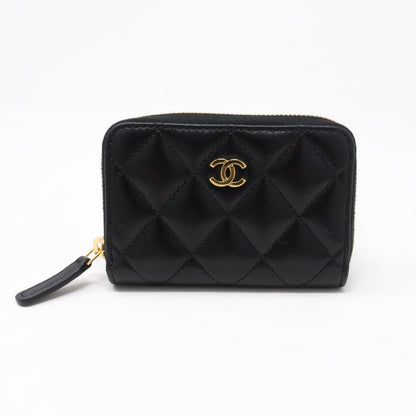 Classic Zipped Coin Purse Black Leather