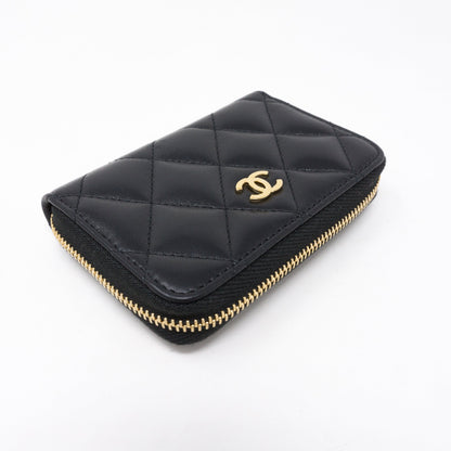 Classic Zipped Coin Purse Black Leather