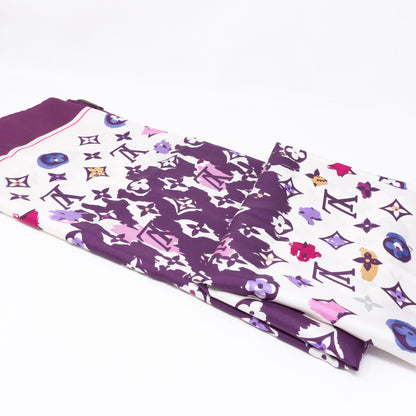 Louis-vuitton Monogram Map Silk Purple Scarf