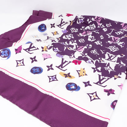 Louis-vuitton Monogram Map Silk Purple Scarf