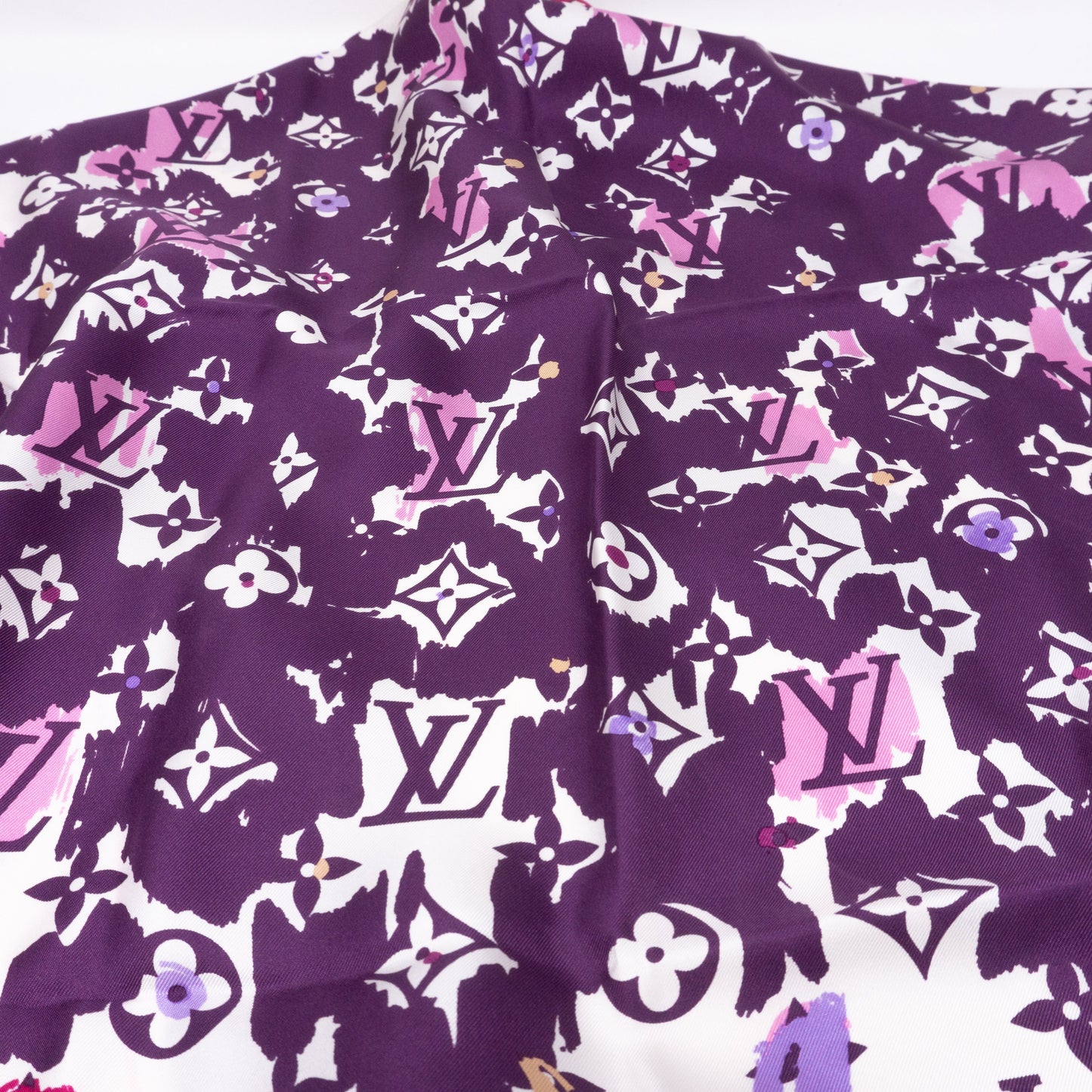 Louis-vuitton Monogram Map Silk Purple Scarf