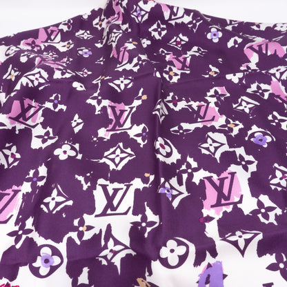 Louis-vuitton Monogram Map Silk Purple Scarf