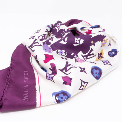 Louis-vuitton Monogram Map Silk Purple Scarf