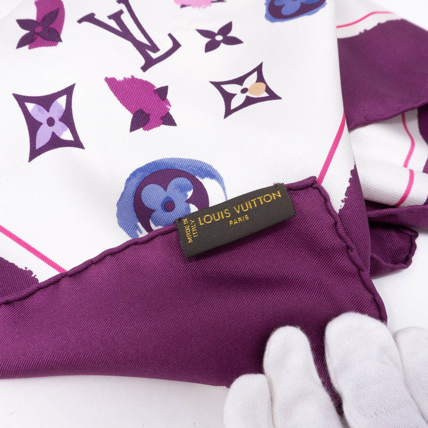 Louis-vuitton Monogram Map Silk Purple Scarf
