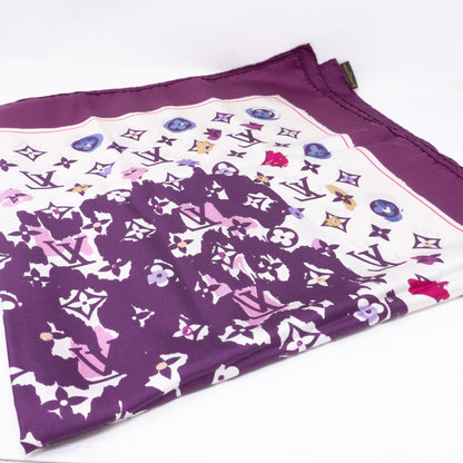 Louis-vuitton Monogram Map Silk Purple Scarf