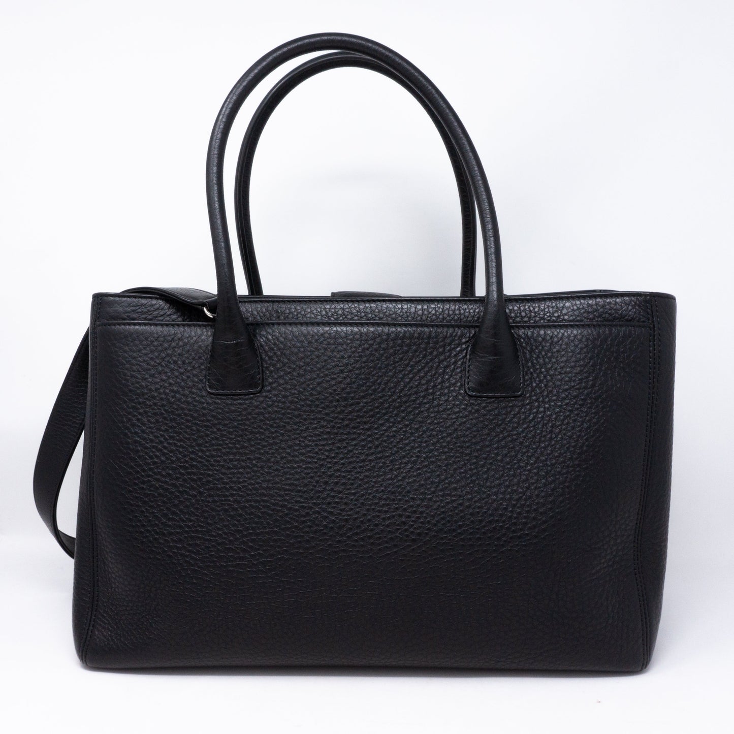 Executive Cerf Tote Black Leather Silver