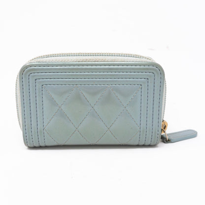Zipped Coin Purse Iridescent Light Blue Leather