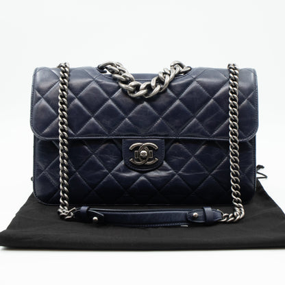 Perfect Edge Flap Large Navy Glazed Calfskin